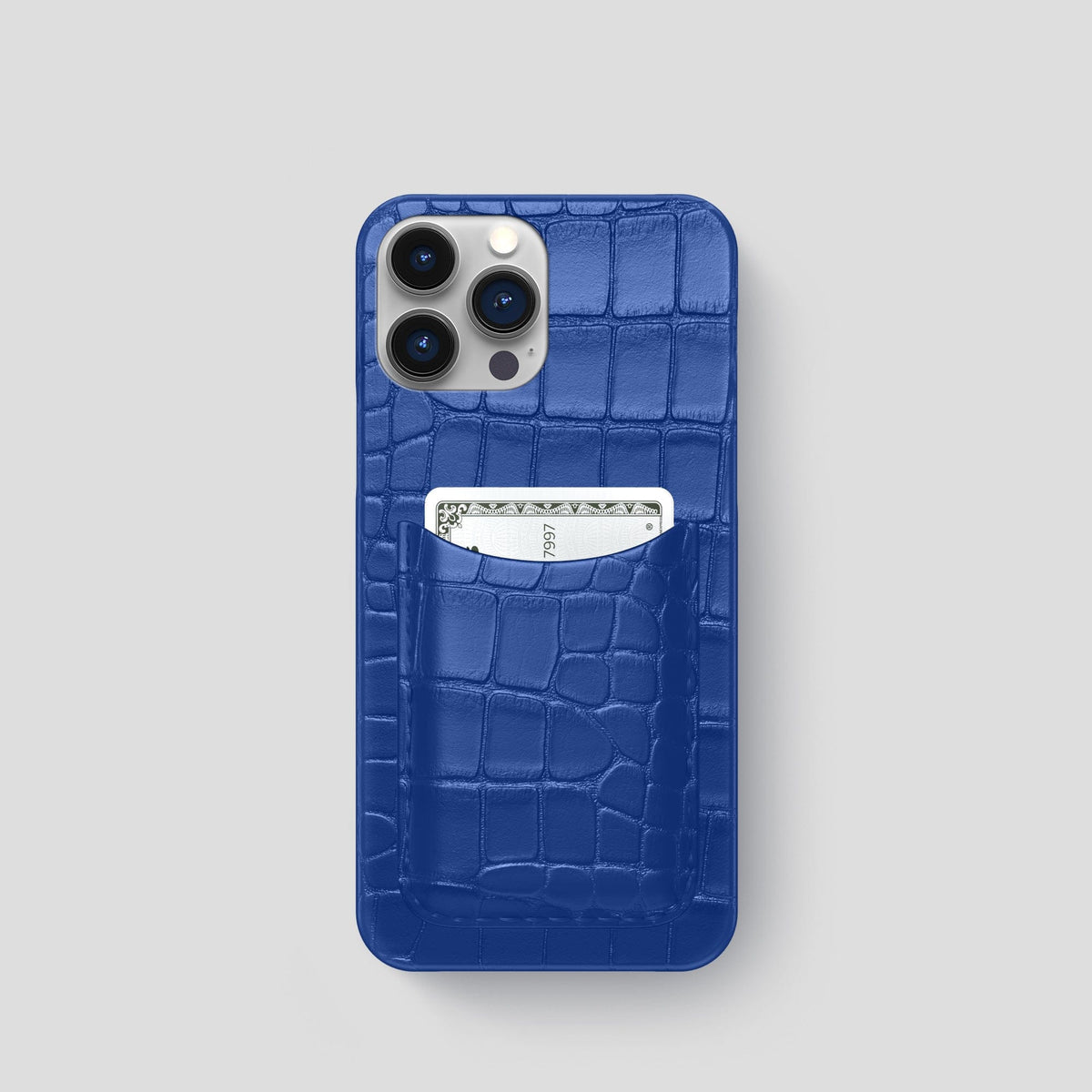 Royal Blue iPhone 15 Pro Slim Card Case Alligator -1 | Royal-Blue