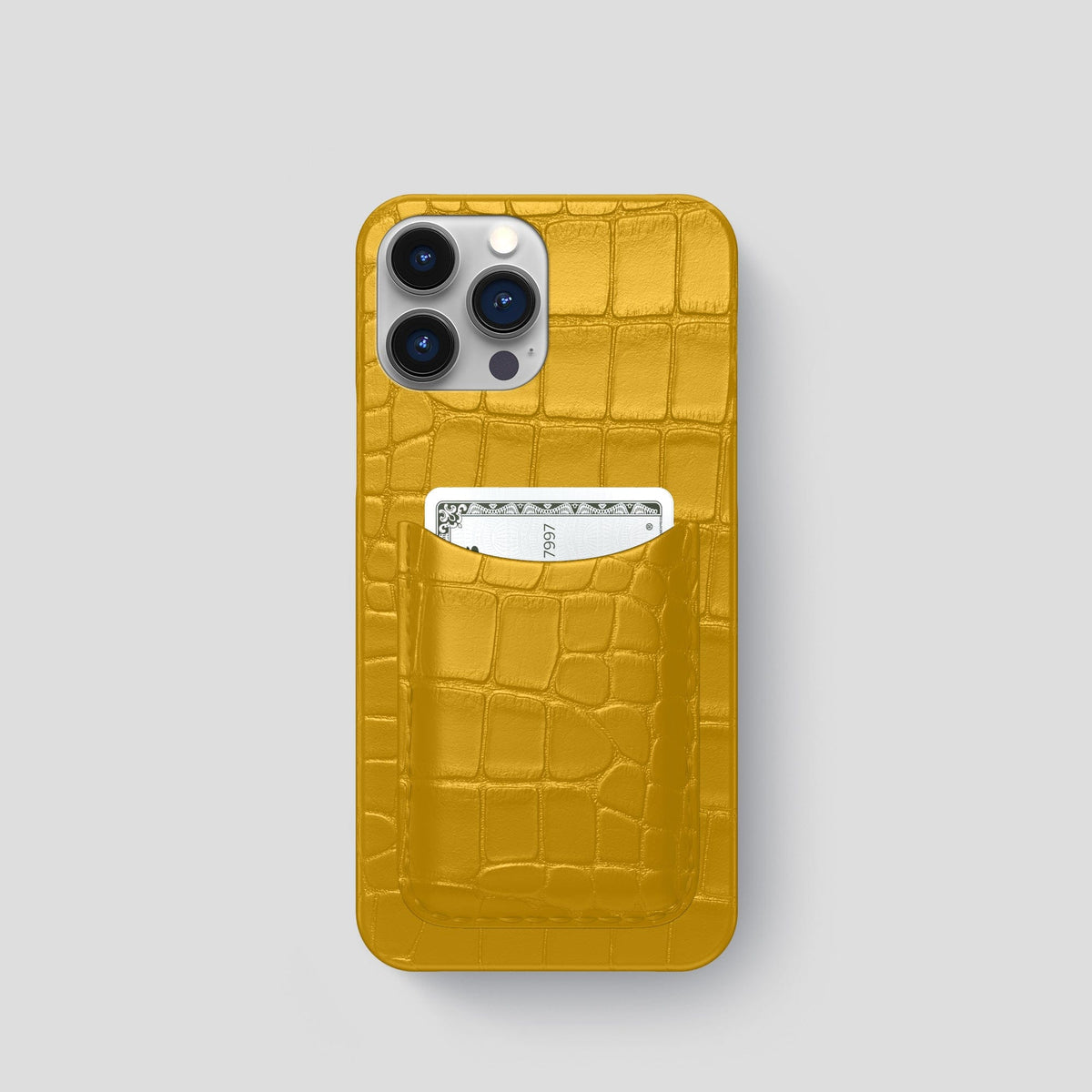 Yellow iPhone 15 Pro Slim Card Case Alligator -1 | Yellow