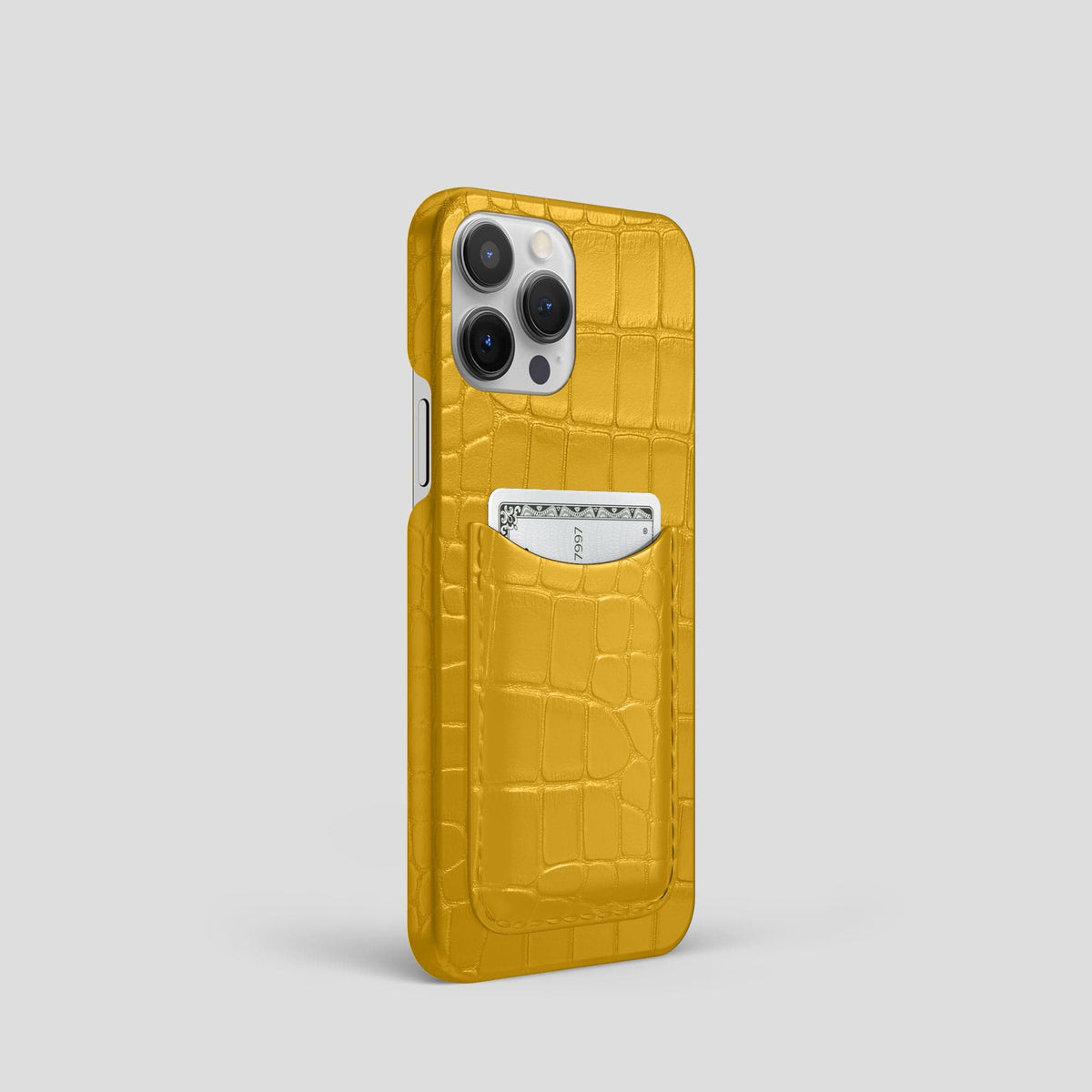 Yellow iPhone 15 Pro Slim Card Case Alligator -2 | Yellow