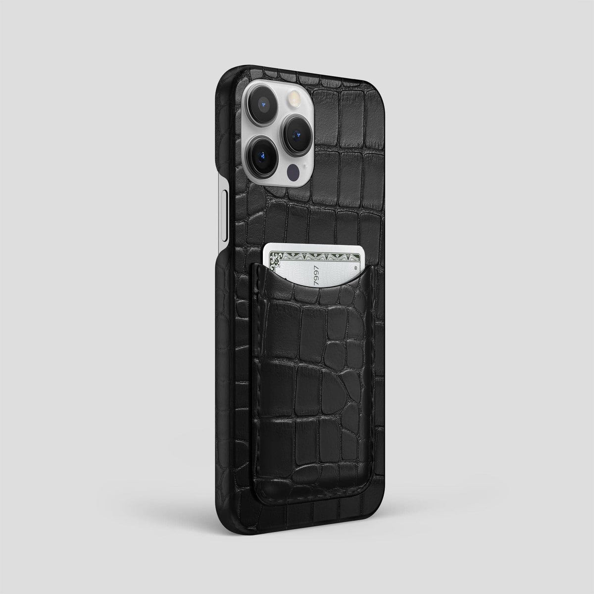 Black iPhone 15 Pro Max Slim Card Case Alligator -2 | Black