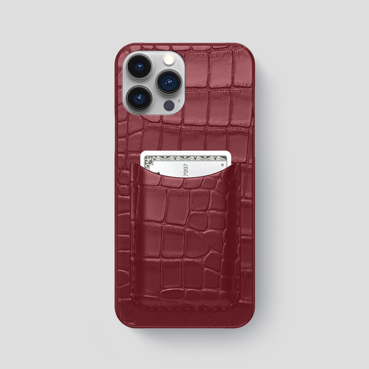 Burgundy iPhone 15 Pro Max Slim Card Case Alligator -1 | Burgundy