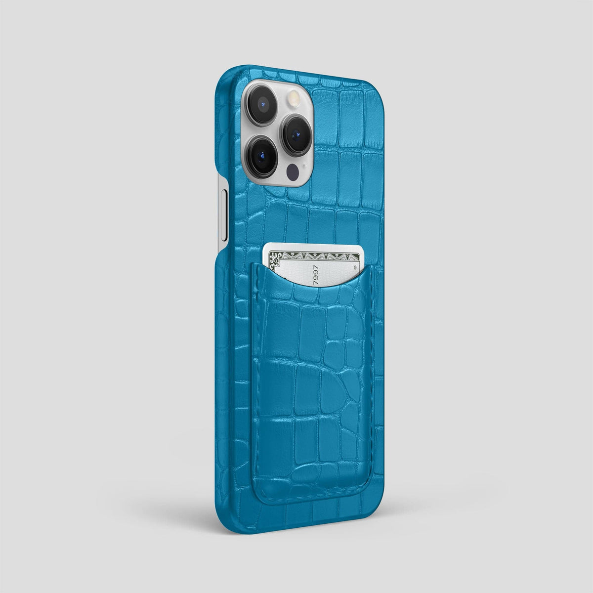 Curaçao-Blue iPhone 15 Pro Max Slim Card Case Alligator -2 | Curaçao-Blue