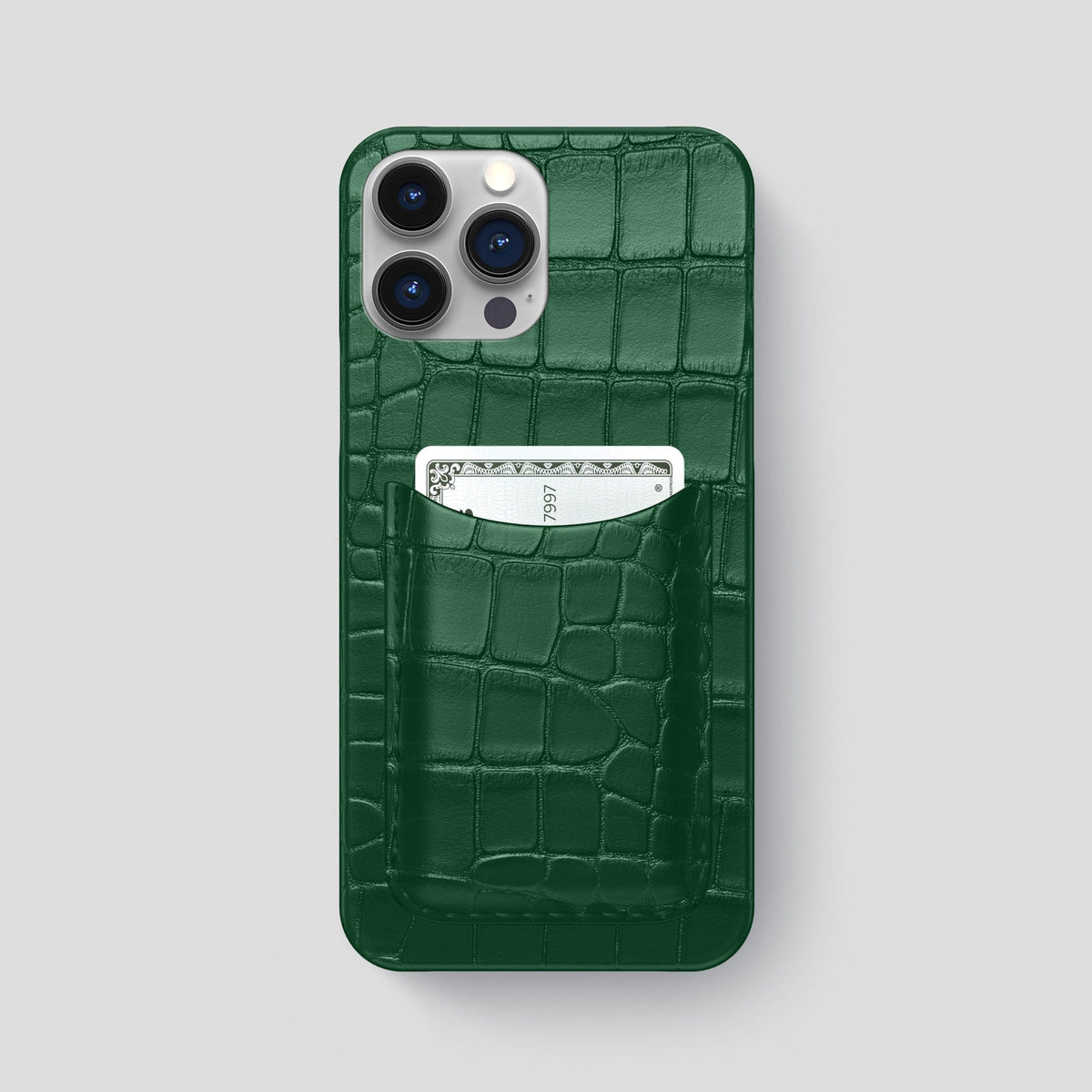 Forest-Green iPhone 15 Pro Max Slim Card Case Alligator -1 | Forest-Green