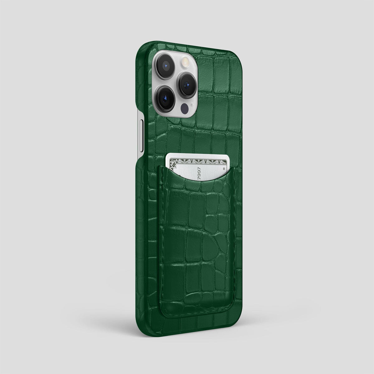 Forest-Green iPhone 15 Pro Max Slim Card Case Alligator -2 | Forest-Green