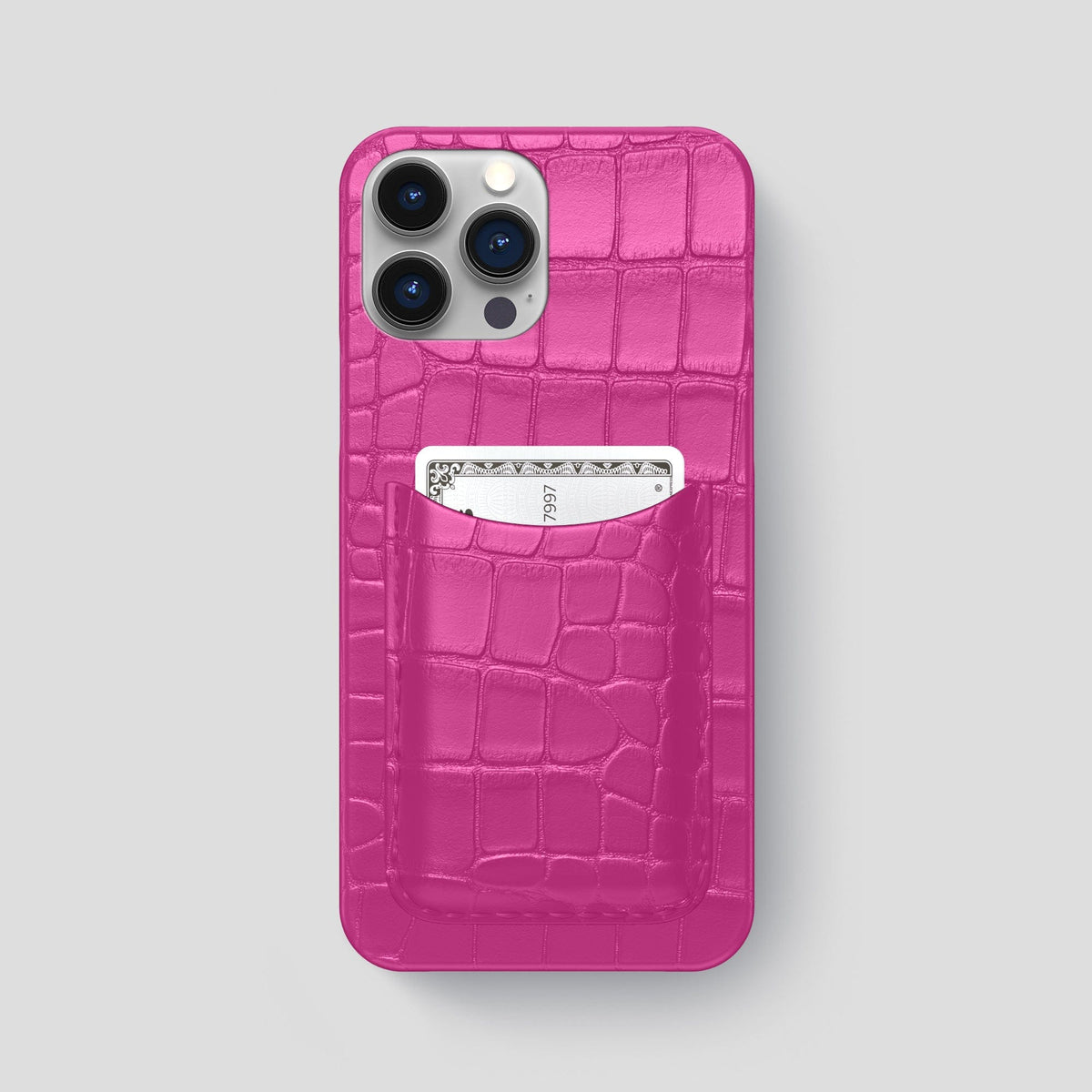 Fuchsia iPhone 15 Pro Max Slim Card Case Alligator -1 | Fuchsia