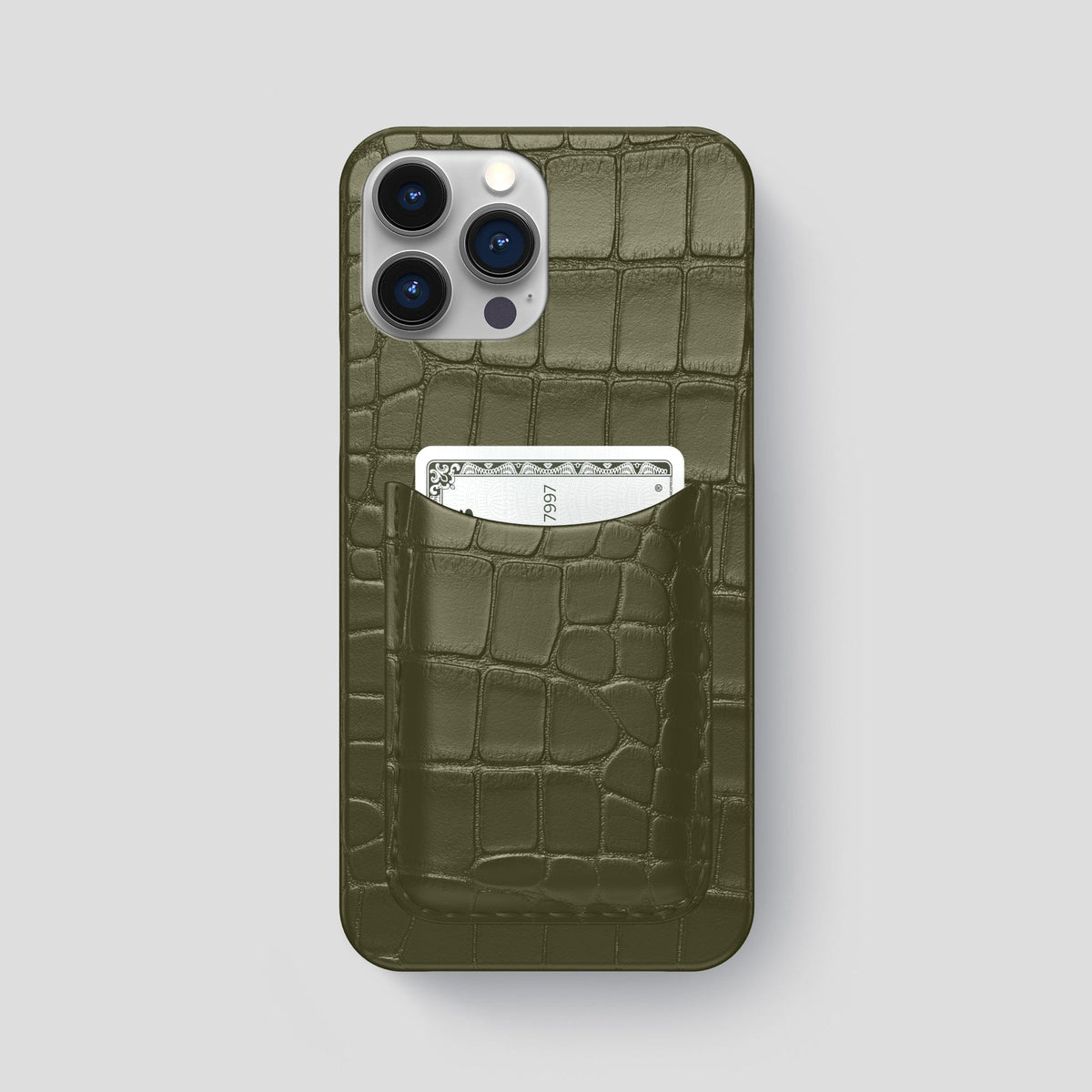 Kaki-Green iPhone 15 Pro Max Slim Card Case Alligator -1 | Kaki-Green
