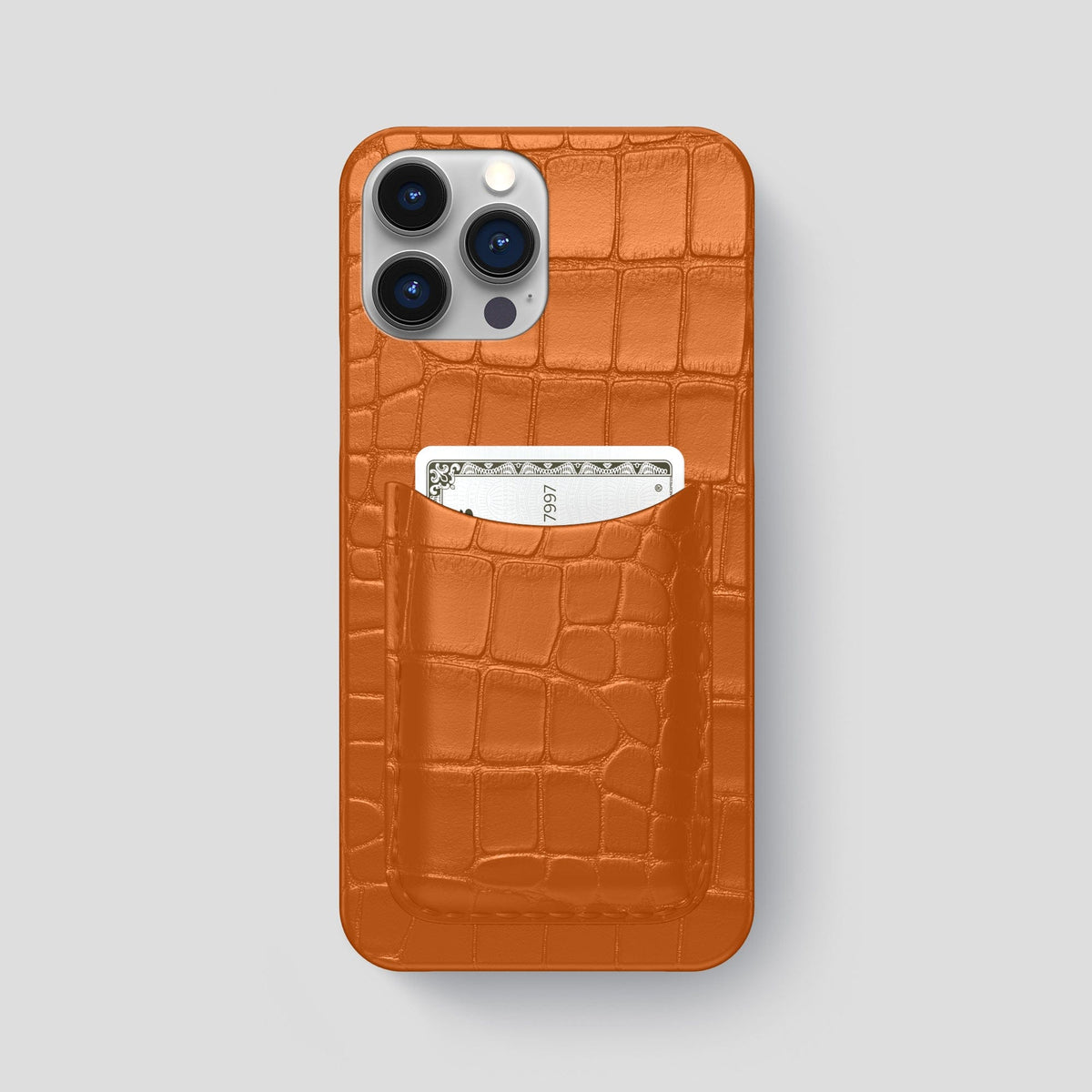 Orange iPhone 15 Pro Max Slim Card Case Alligator -1 | Orange