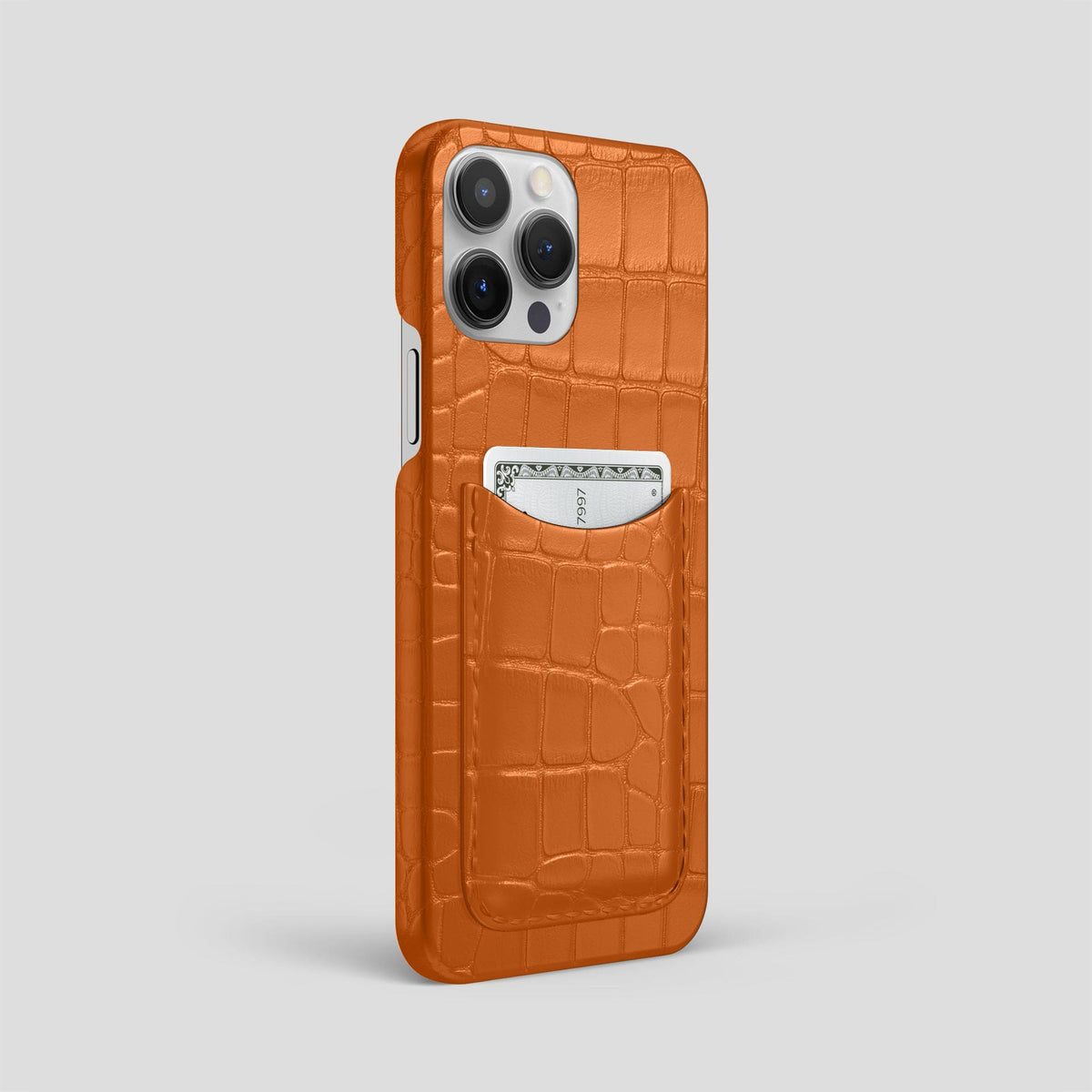 Orange iPhone 15 Pro Max Slim Card Case Alligator -2 | Orange