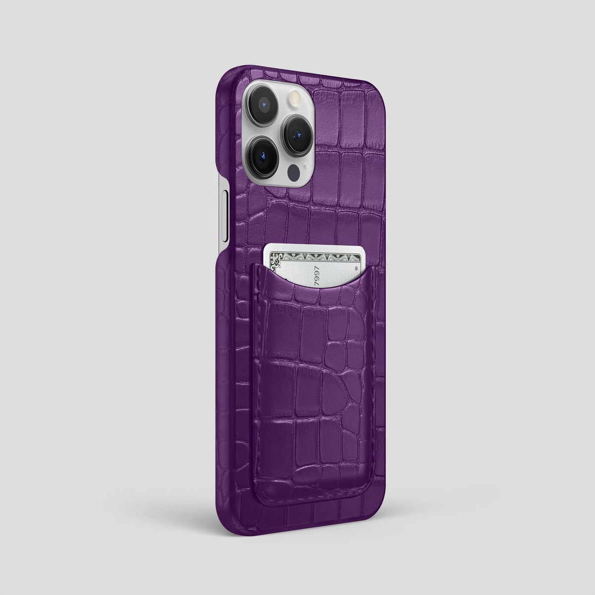 Purple iPhone 15 Pro Max Slim Card Case Alligator -2 | Purple