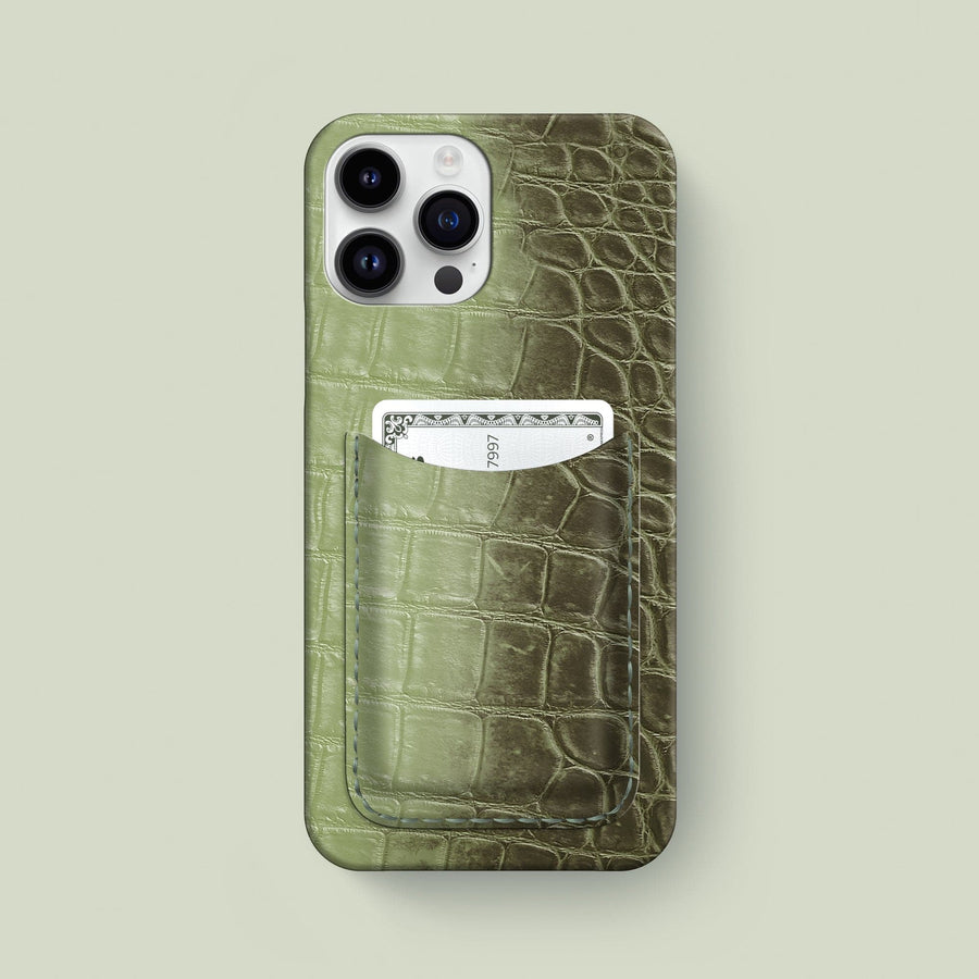 Slim Card Case Celadon Green For iPhone 15 Pro Max In Himalayan Crocodile