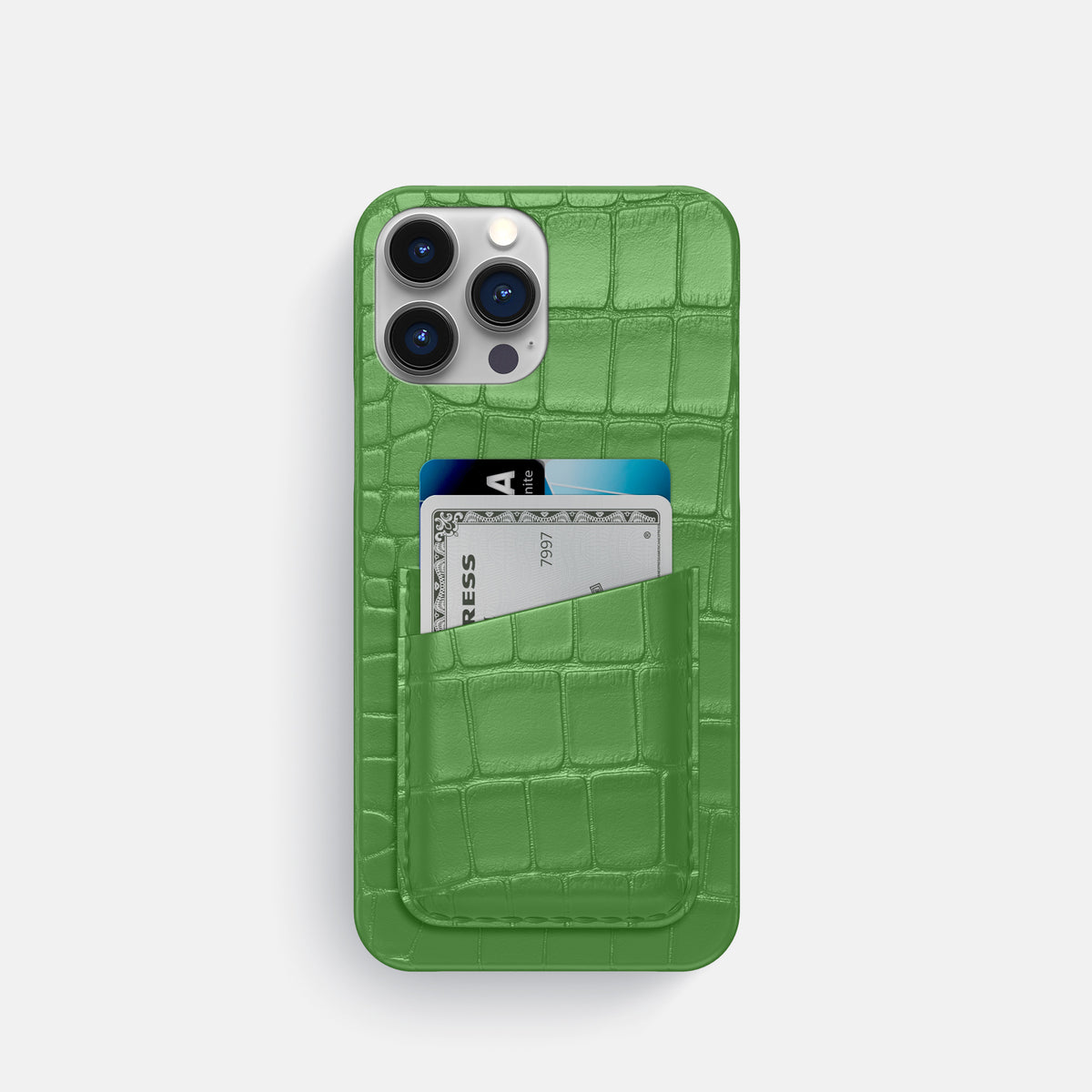 Apple-Green iPhone 16 Pro Slim Double Card Case Alligator -1 | Apple-Green