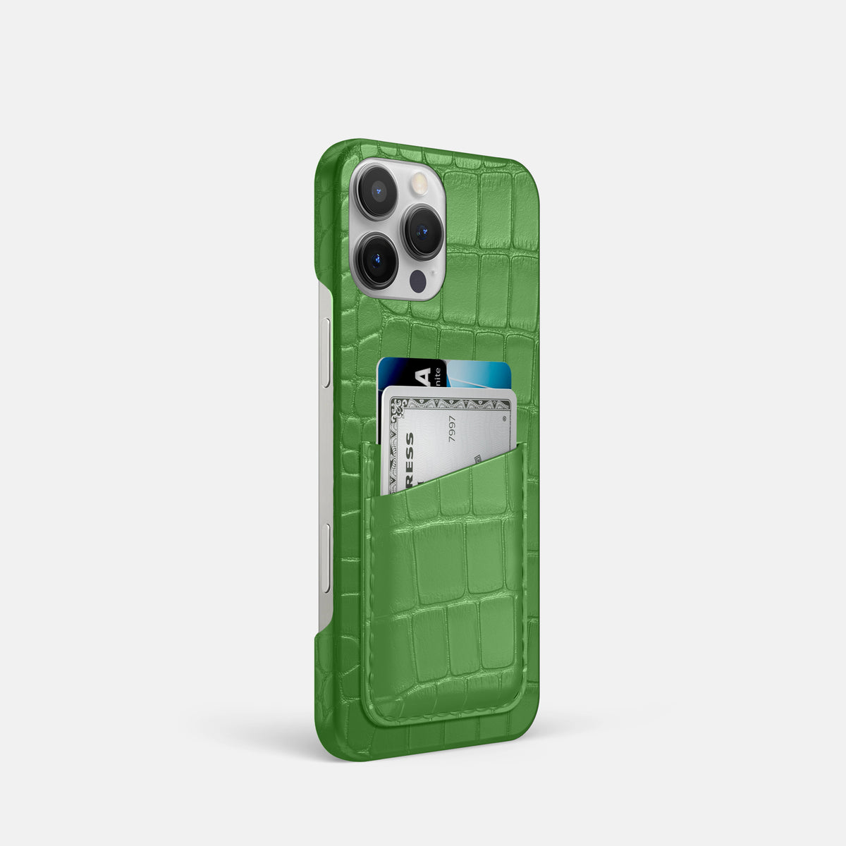 Apple-Green iPhone 16 Pro Slim Double Card Case Alligator -2 | Apple-Green