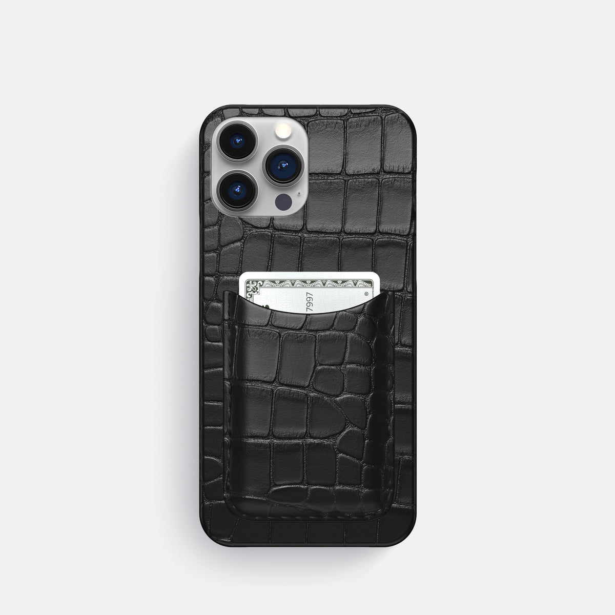 Black iPhone 16 Pro Slim Card Case Alligator -1 | Black