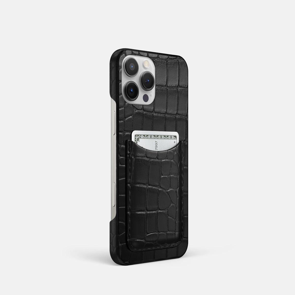 Black iPhone 16 Pro Slim Card Case Alligator -2 | Black