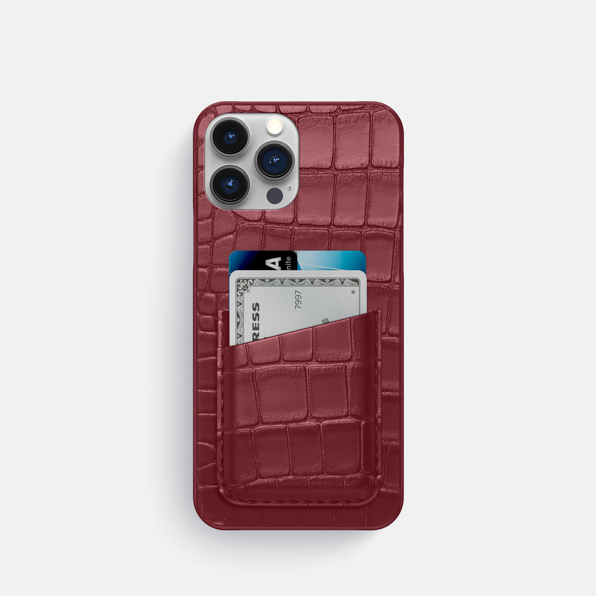 Burgundy iPhone 16 Pro Slim Double Card Case Alligator -1 | Burgundy