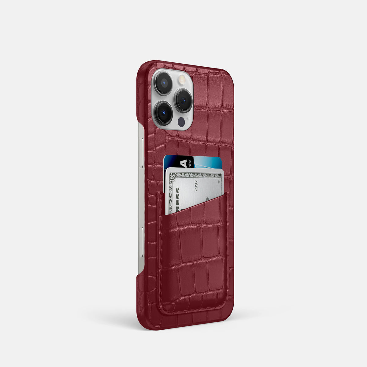Burgundy iPhone 16 Pro Slim Double Card Case Alligator -2 | Burgundy