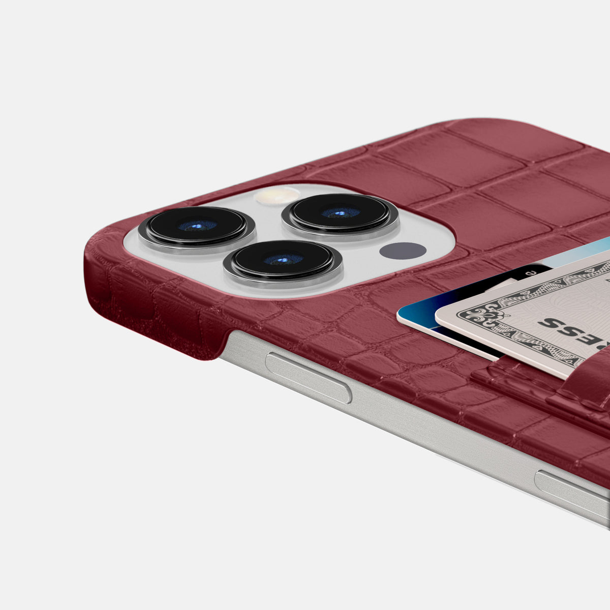 Burgundy iPhone 16 Pro Slim Double Card Case Alligator -5 | Burgundy