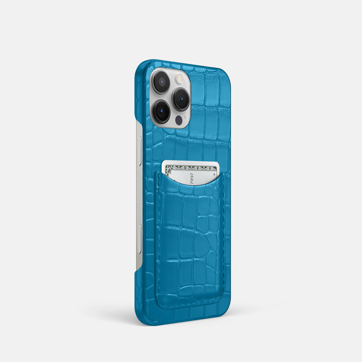 Curaçao-Blue iPhone 16 Pro Slim Card Case Alligator -2 | Curaçao-Blue