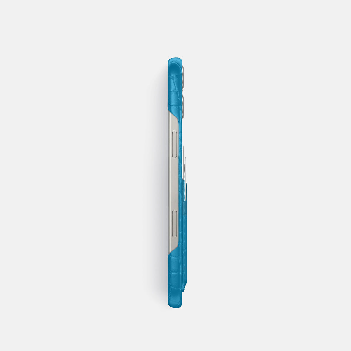 Curaçao-Blue iPhone 16 Pro Slim Double Card Case Alligator -3 | Curaçao-Blue