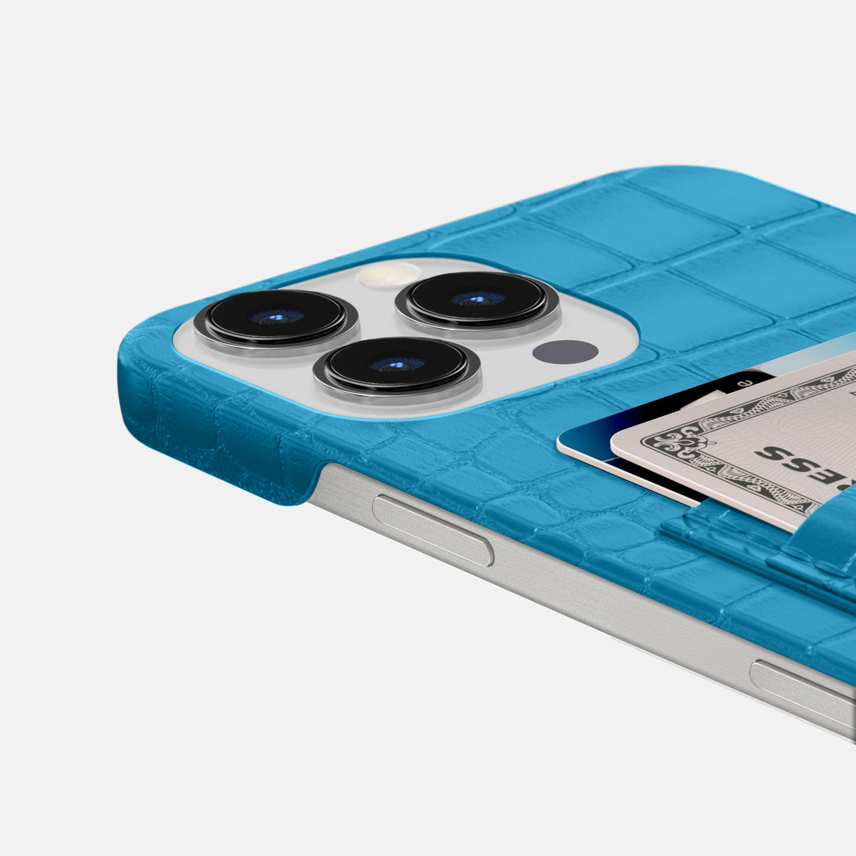 Curaçao-Blue iPhone 16 Pro Slim Double Card Case Alligator -5 | Curaçao-Blue
