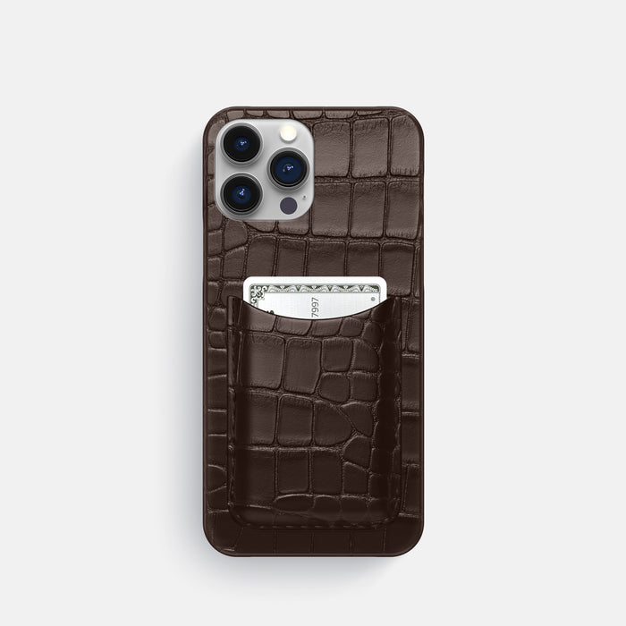 Dark Brown iPhone 16 Pro Slim Card Case Alligator -1 | Dark-Brown