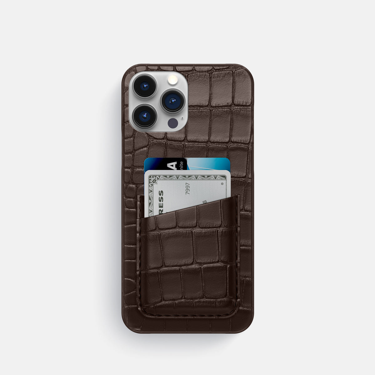 Dark Brown iPhone 16 Pro Slim Double Card Case Alligator -1 | Dark-Brown