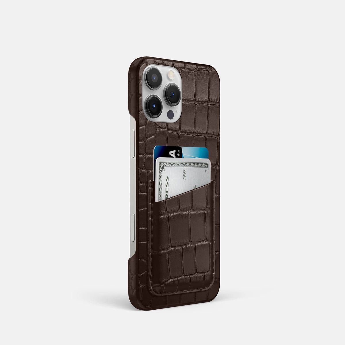 Dark Brown iPhone 16 Pro Slim Double Card Case Alligator -2 | Dark-Brown