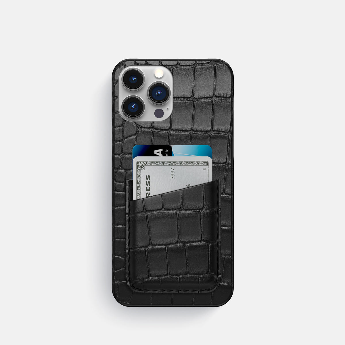 Black iPhone 16 Pro Slim Double Card Case Alligator -1 | Black