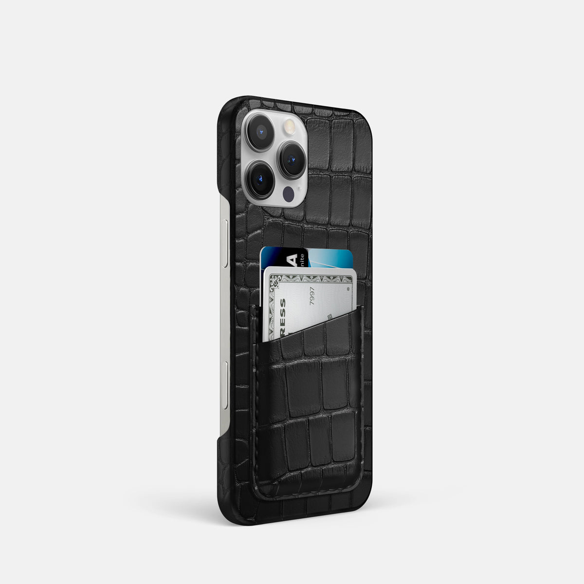Black iPhone 16 Pro Slim Double Card Case Alligator -2 | Black