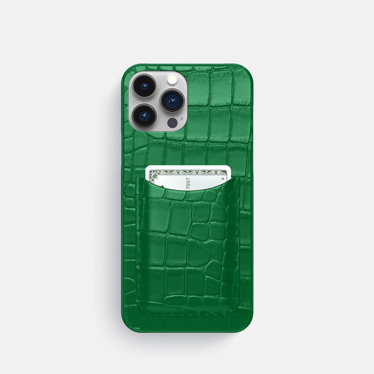 Forest-Green iPhone 16 Pro Slim Card Case Alligator -1 | Forest-Green