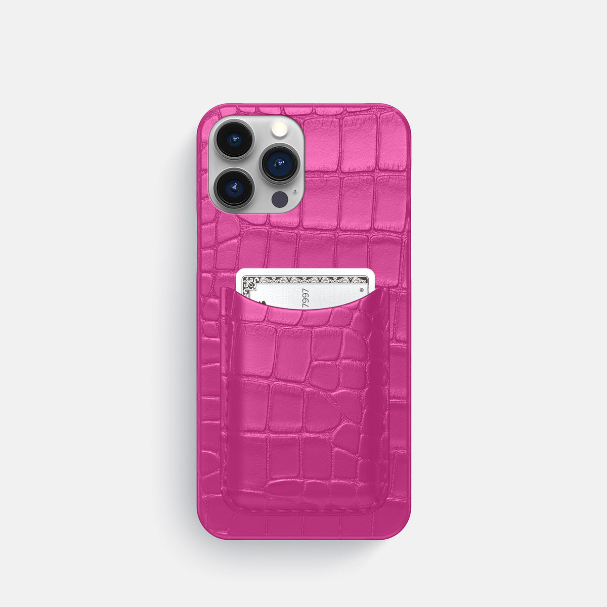 Fuchsia iPhone 16 Pro Slim Card Case Alligator -1 | Fuchsia
