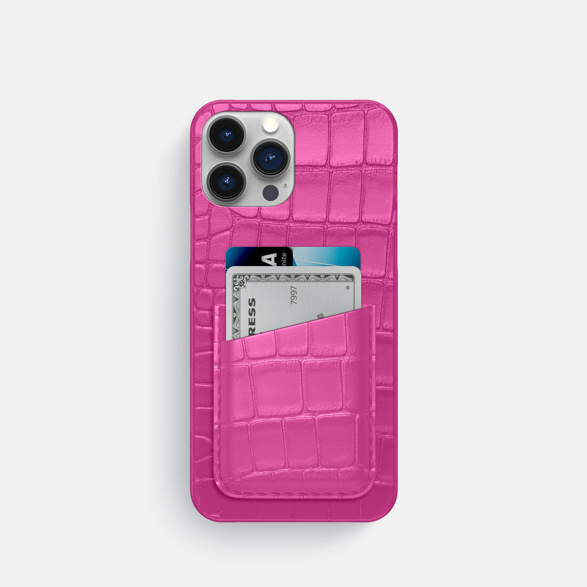 Fuchsia iPhone 16 Pro Slim Double Card Case Alligator -1 | Fuchsia