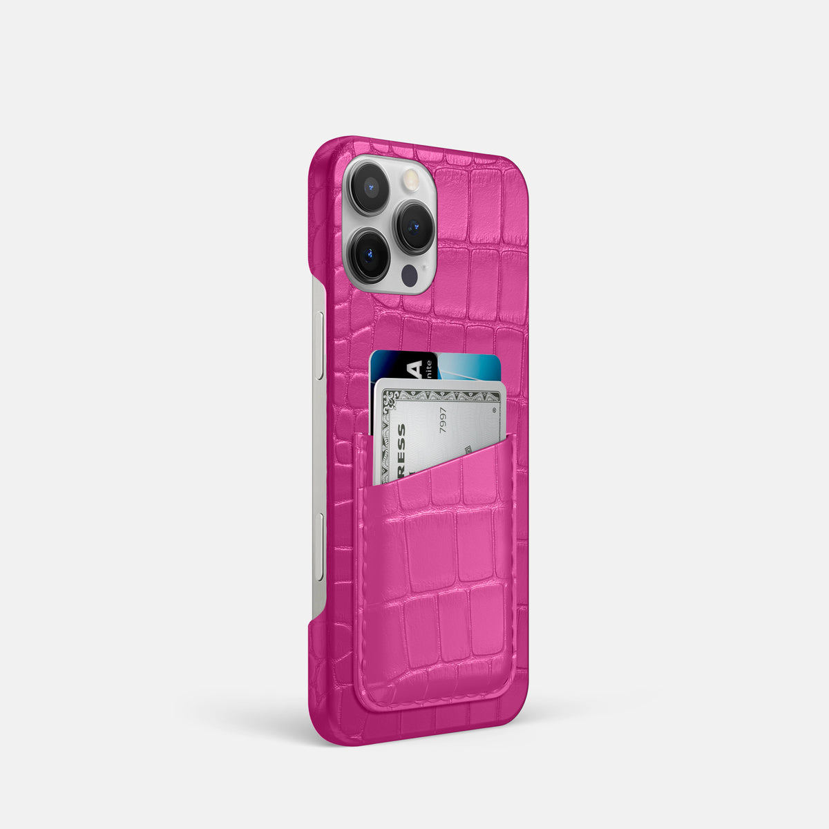 Fuchsia iPhone 16 Pro Slim Double Card Case Alligator -2 | Fuchsia