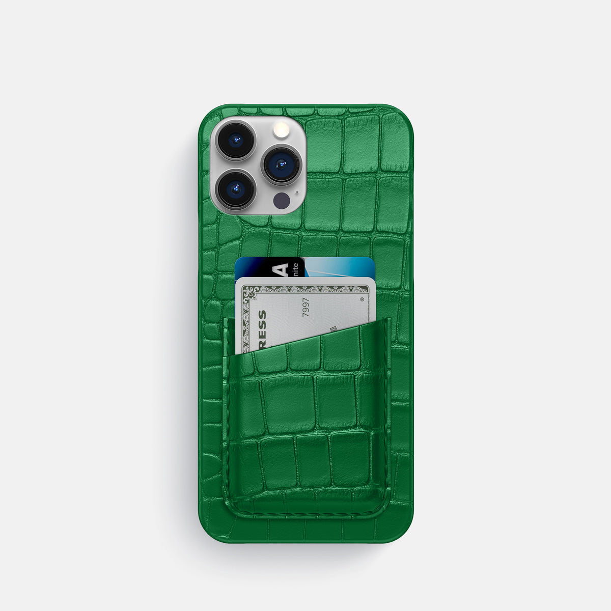 Forest-Green iPhone 16 Pro Slim Double Card Case Alligator -1 | Forest-Green