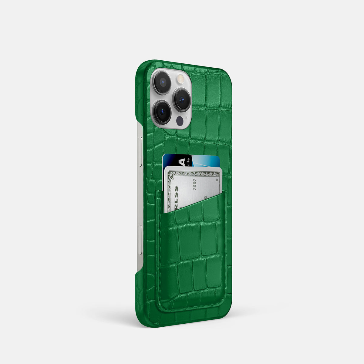 Forest-Green iPhone 16 Pro Slim Double Card Case Alligator -2 | Forest-Green
