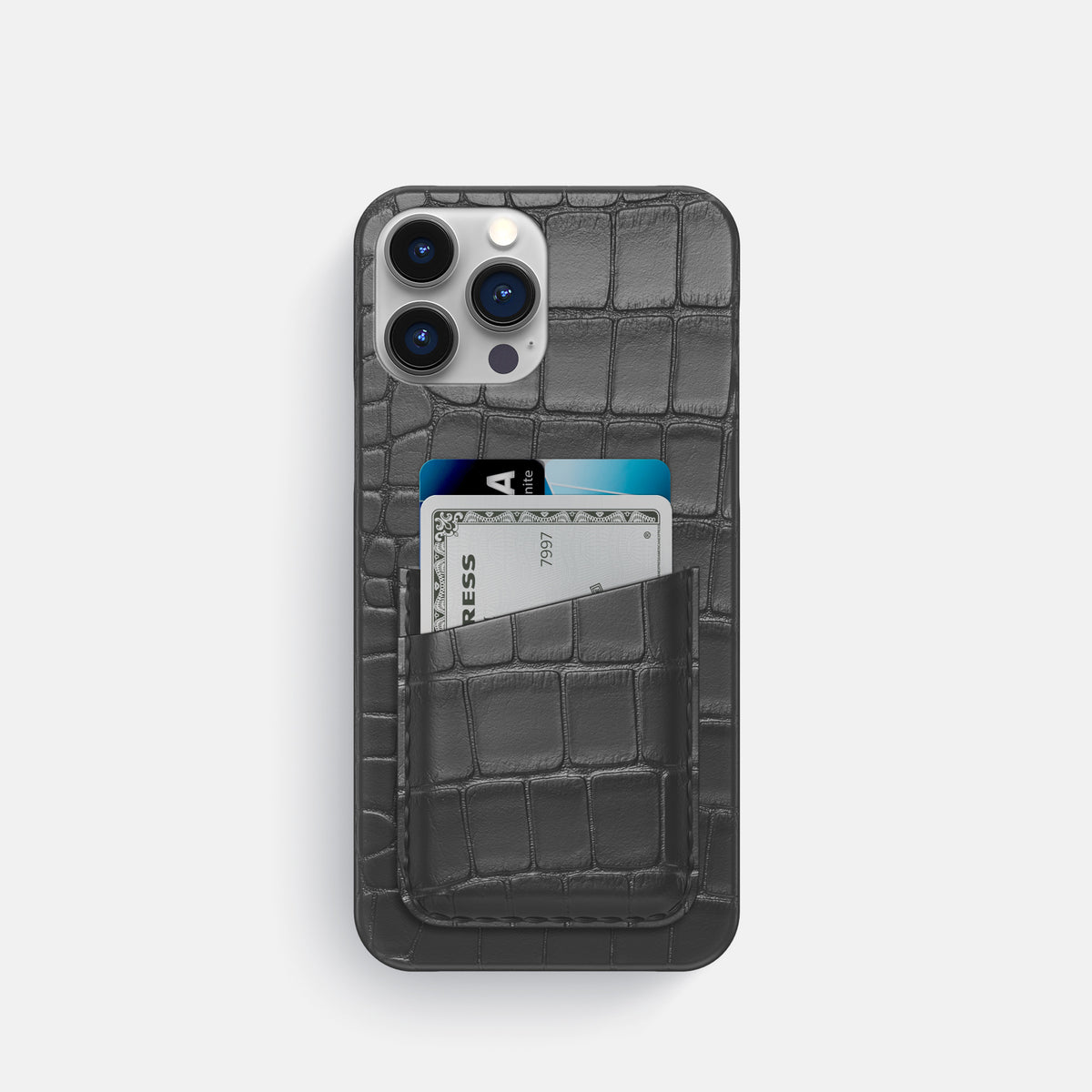 Grey iPhone 16 Pro Slim Double Card Case Alligator -1 | Grey