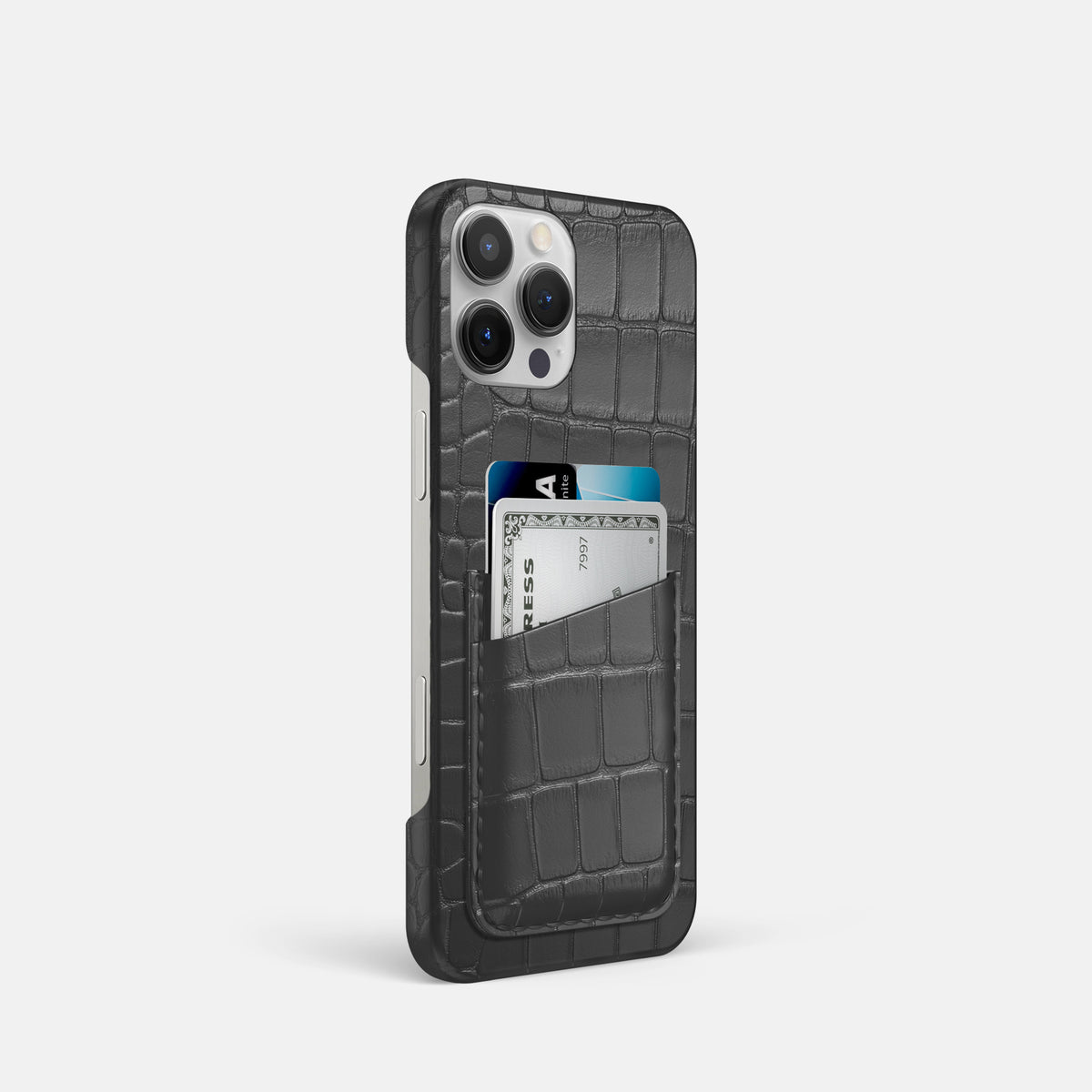 Grey iPhone 16 Pro Slim Double Card Case Alligator -2 | Grey