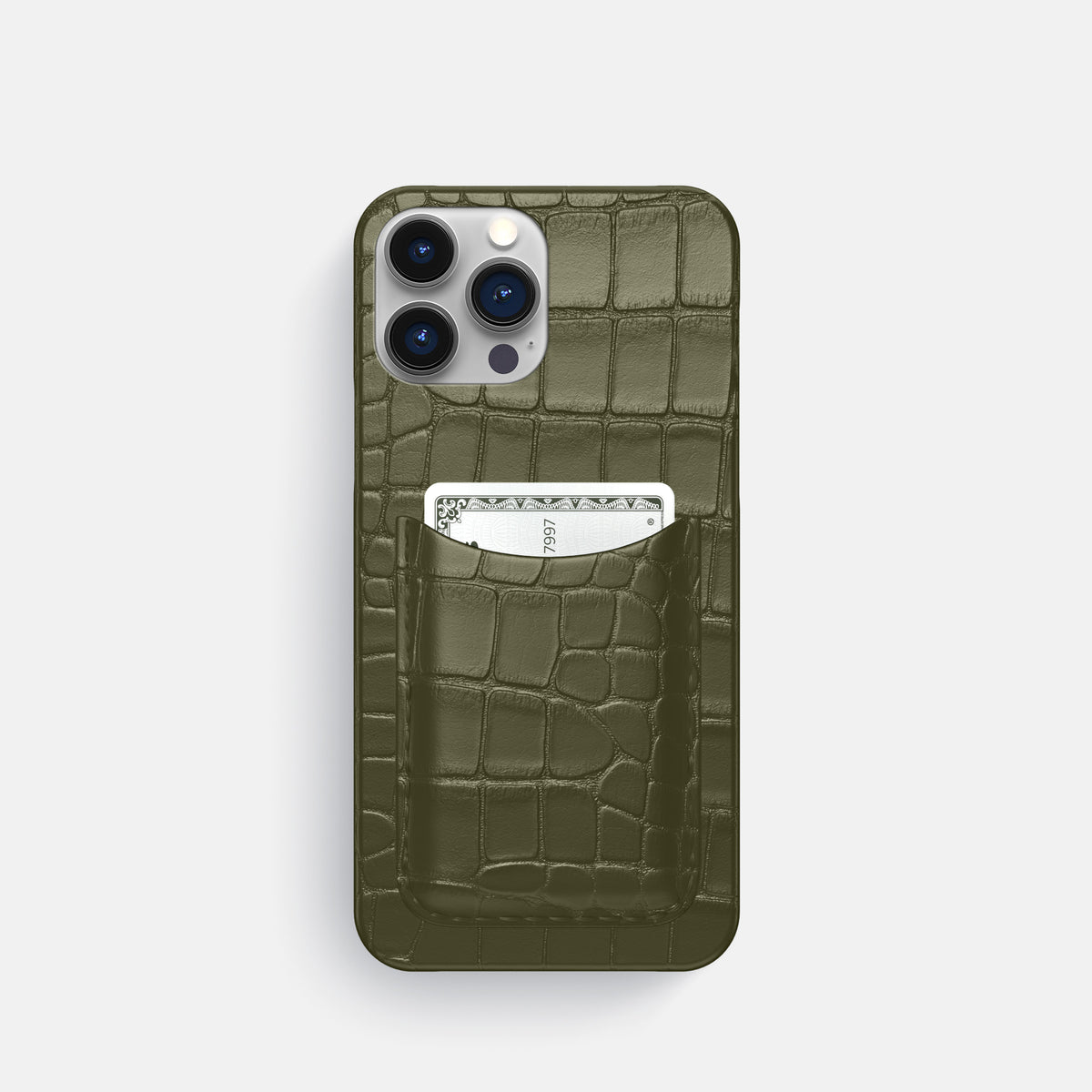 Kaki-Green iPhone 16 Pro Slim Card Case Alligator -1 | Kaki-Green
