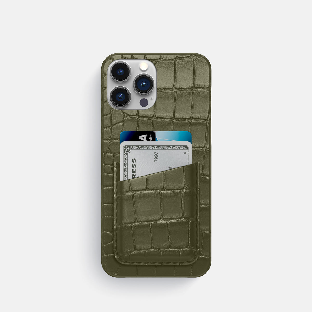 Kaki-Green iPhone 16 Pro Slim Double Card Case Alligator -1 | Kaki-Green