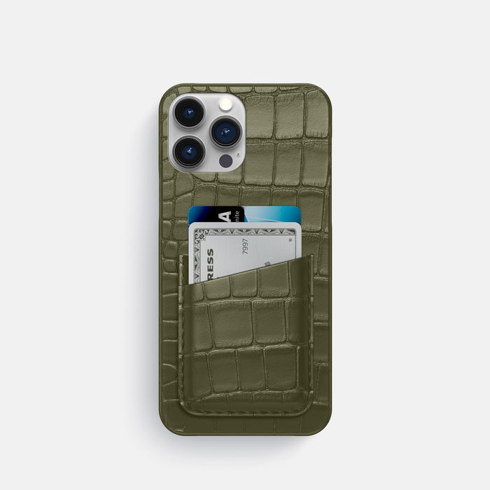 Kaki-Green iPhone 16 Pro Slim Double Card Case Alligator -1 | Kaki-Green