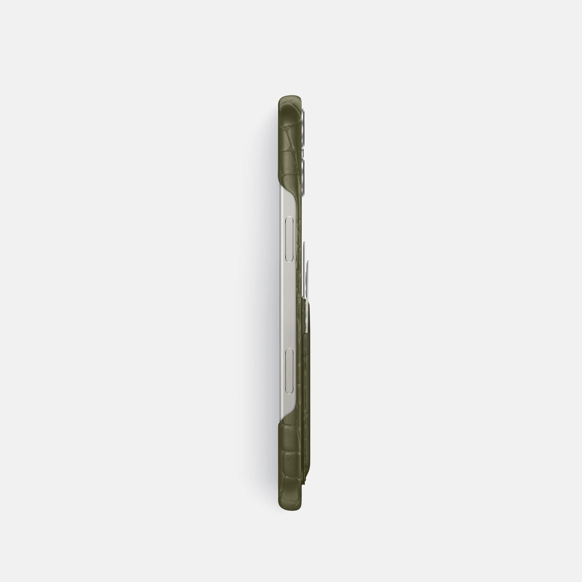 Kaki-Green iPhone 16 Pro Slim Double Card Case Alligator -3 | Kaki-Green
