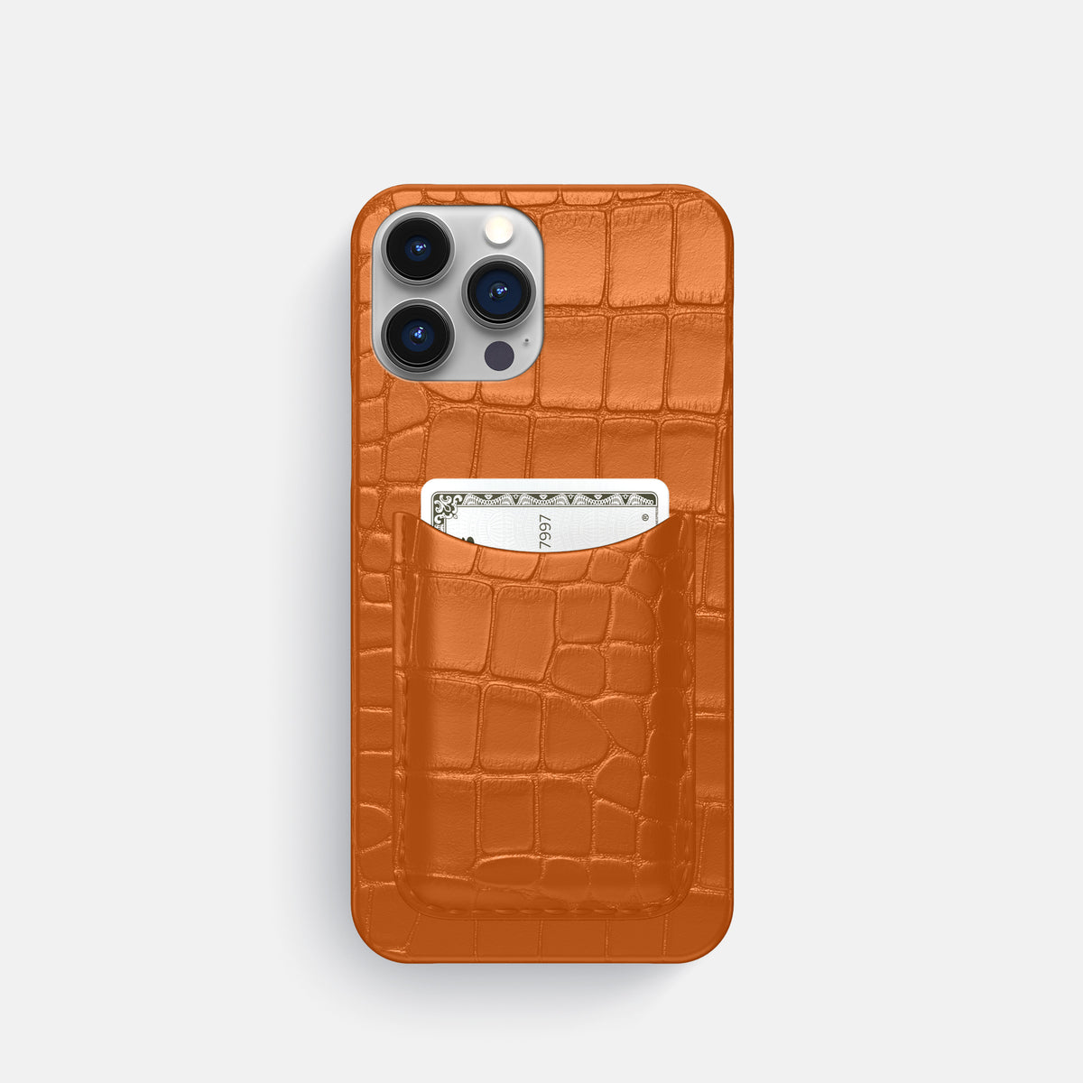 Orange iPhone 16 Pro Slim Card Case Alligator -1 | Orange