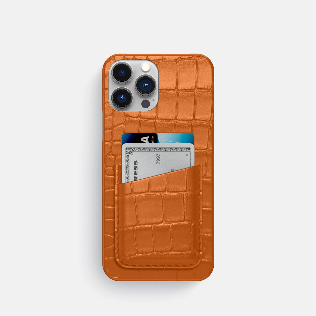 Orange iPhone 16 Pro Slim Double Card Case Alligator -1 | Orange