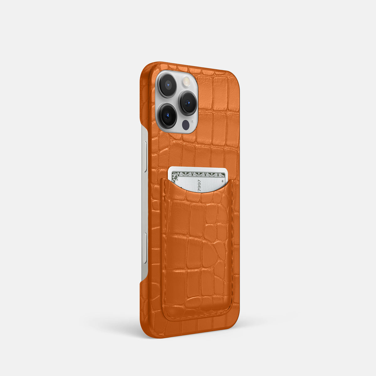 Orange iPhone 16 Pro Slim Card Case Alligator -2 | Orange