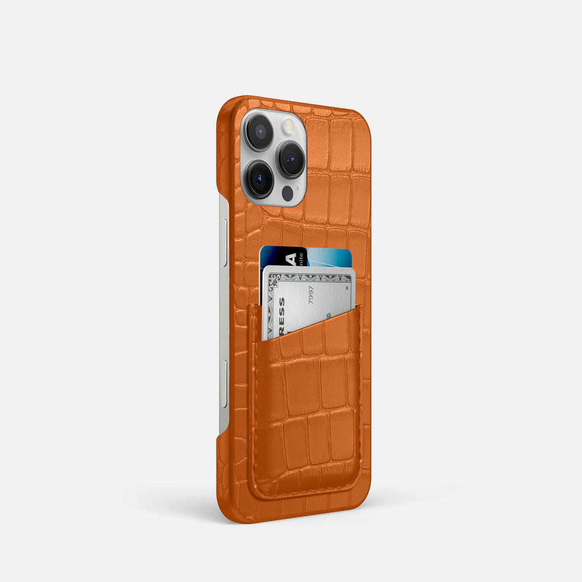 Orange iPhone 16 Pro Slim Double Card Case Alligator -2 | Orange