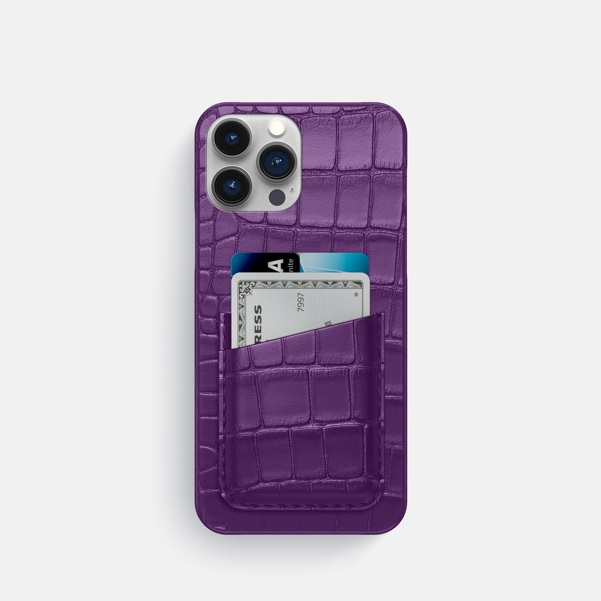 Purple iPhone 16 Pro Slim Double Card Case Alligator -1 | Purple