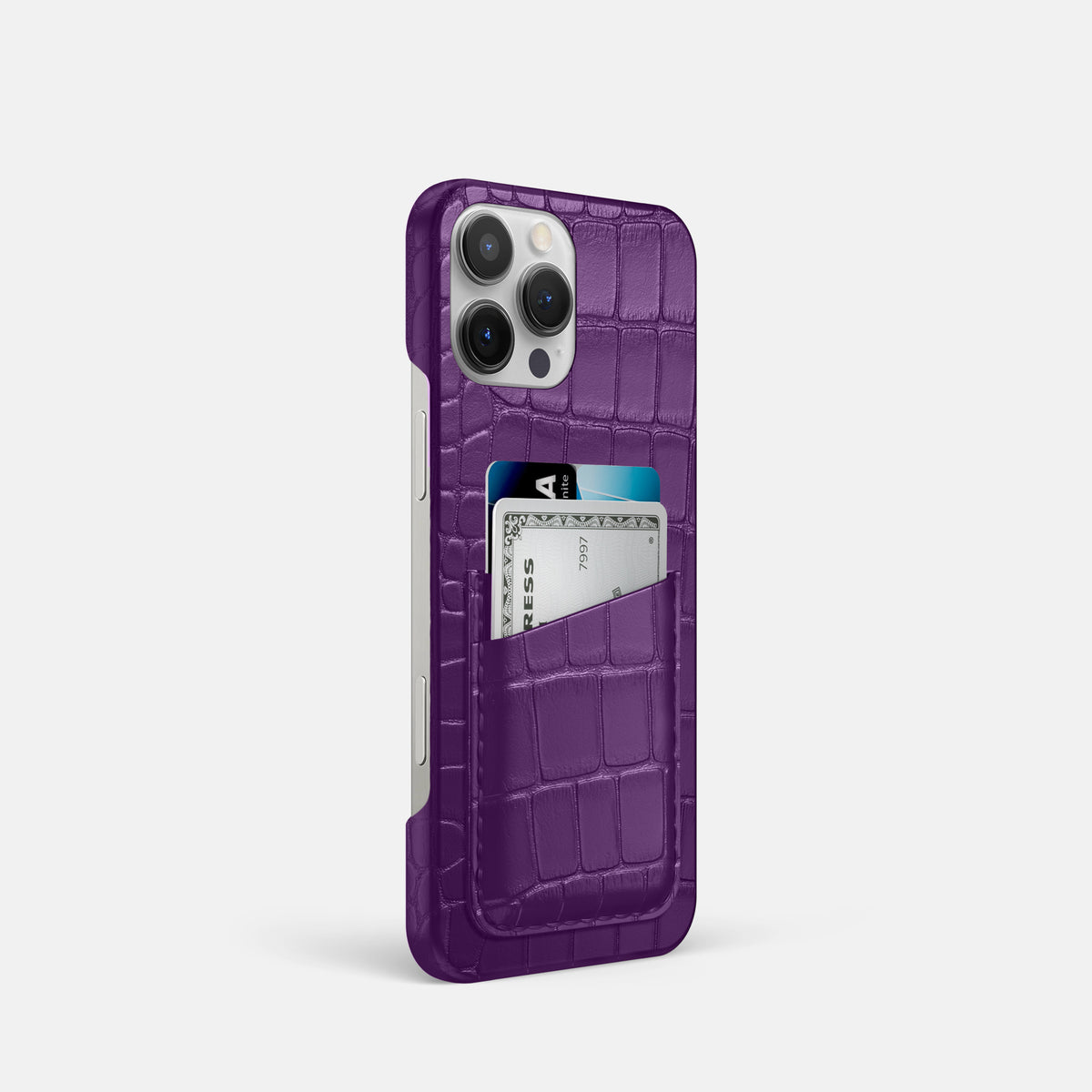 Purple iPhone 16 Pro Slim Double Card Case Alligator -2 | Purple