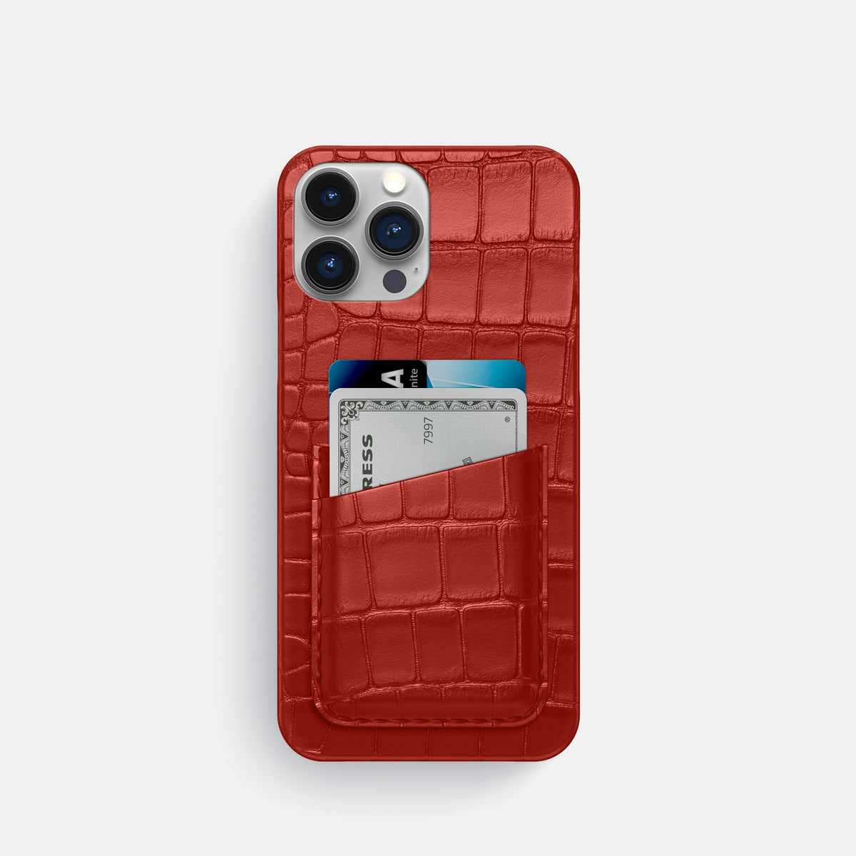 Red iPhone 16 Pro Slim Double Card Case Alligator -1 | Red