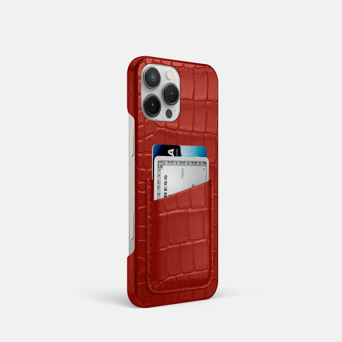 Red iPhone 16 Pro Slim Double Card Case Alligator -2 | Red