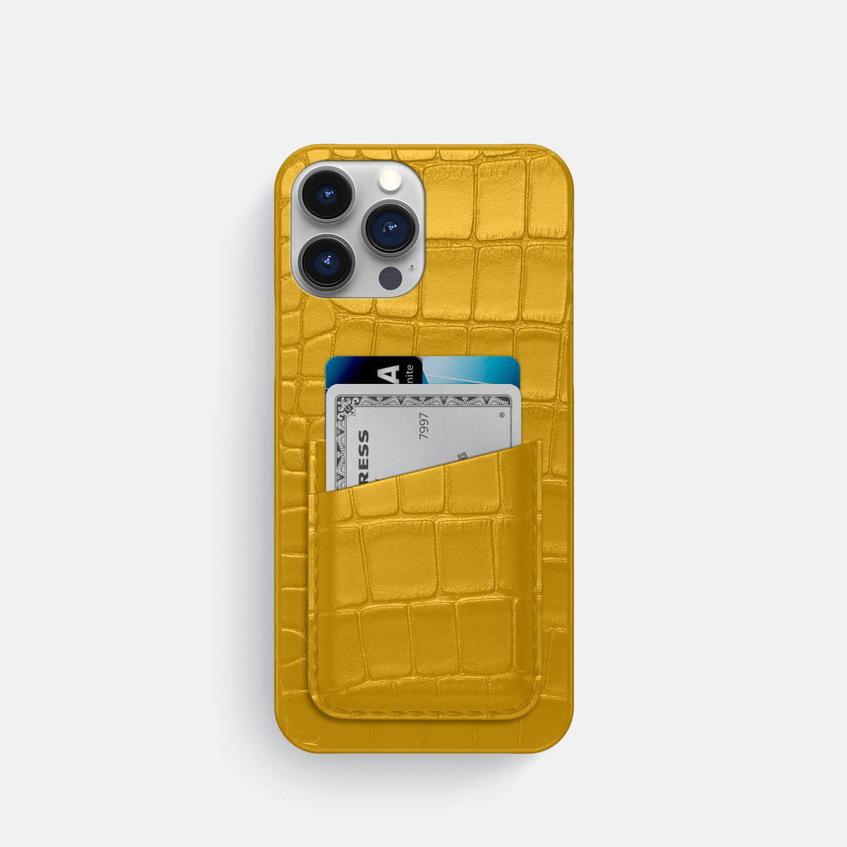 Yellow iPhone 16 Pro Slim Double Card Case Alligator -1 | Yellow